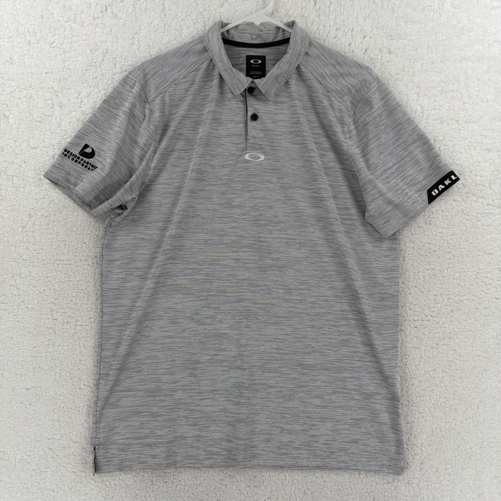 Oakley Polo‎ Shirt Mens Large Gray Stripe Design Partners Logo Golf Top Athletic